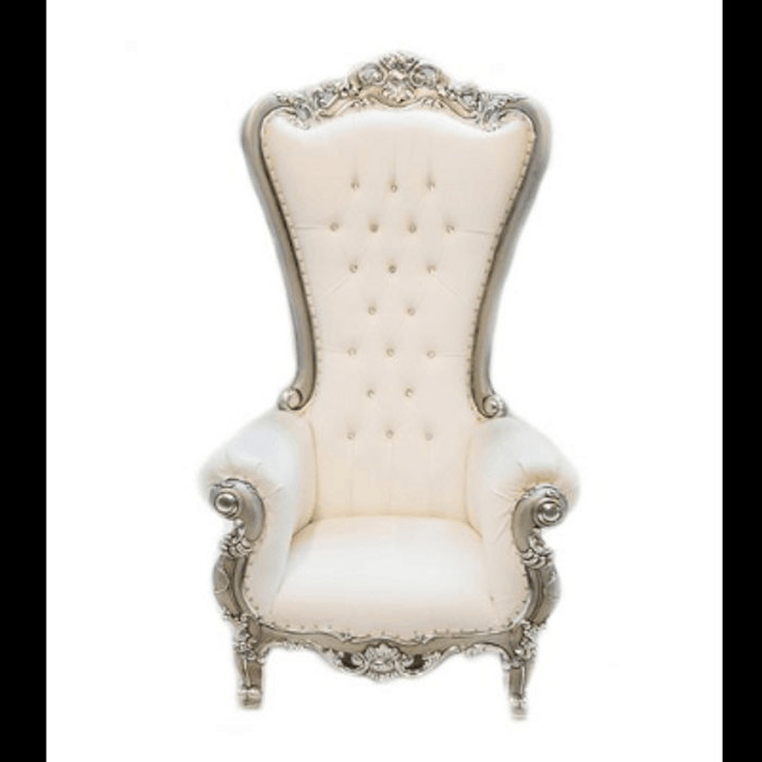 Throne Single White with Silver Leather Trim